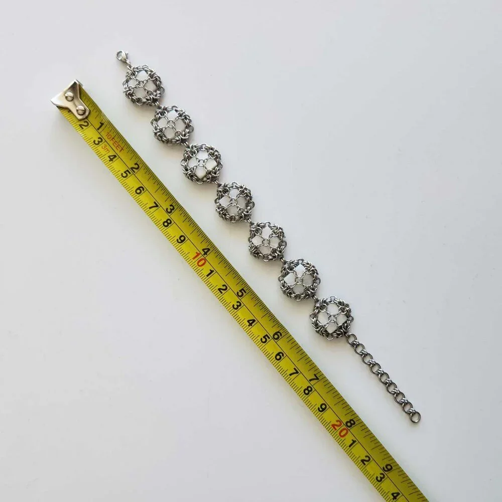 Vintage silver and white mother-of-pearl medieval bracelet - Picture 11 of 13